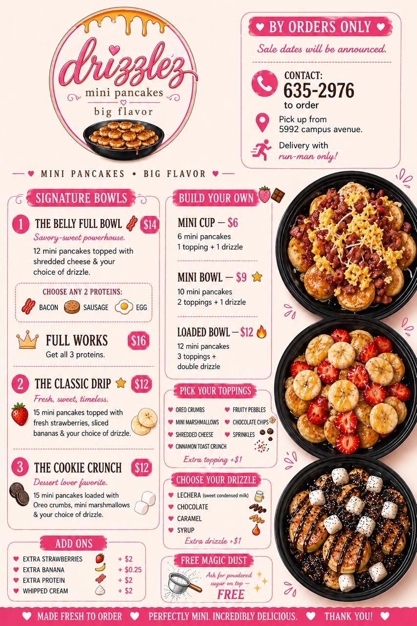 Drizzle'z menu flyer
